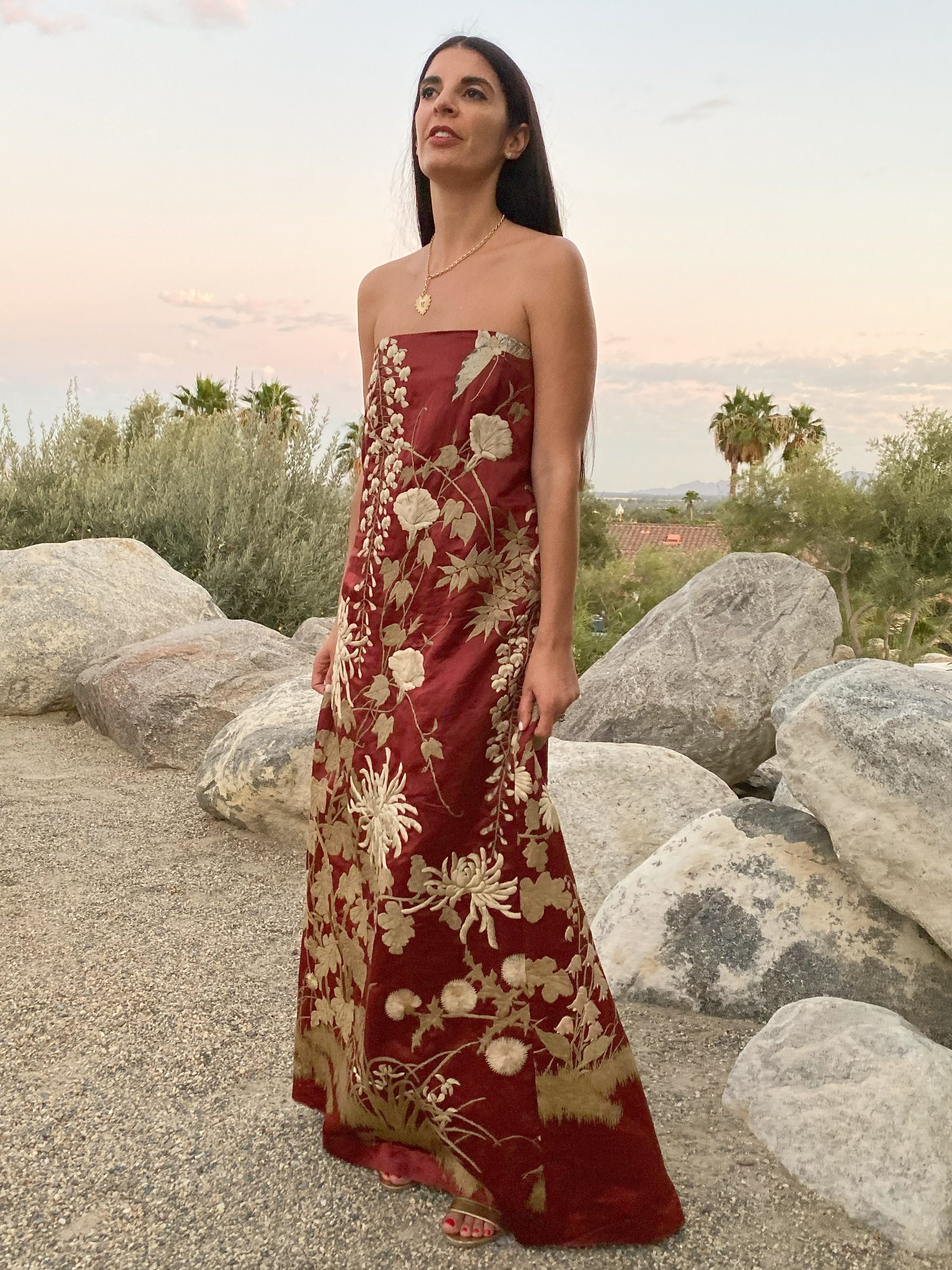 Lucia in One Vintage embroidered strapless dress