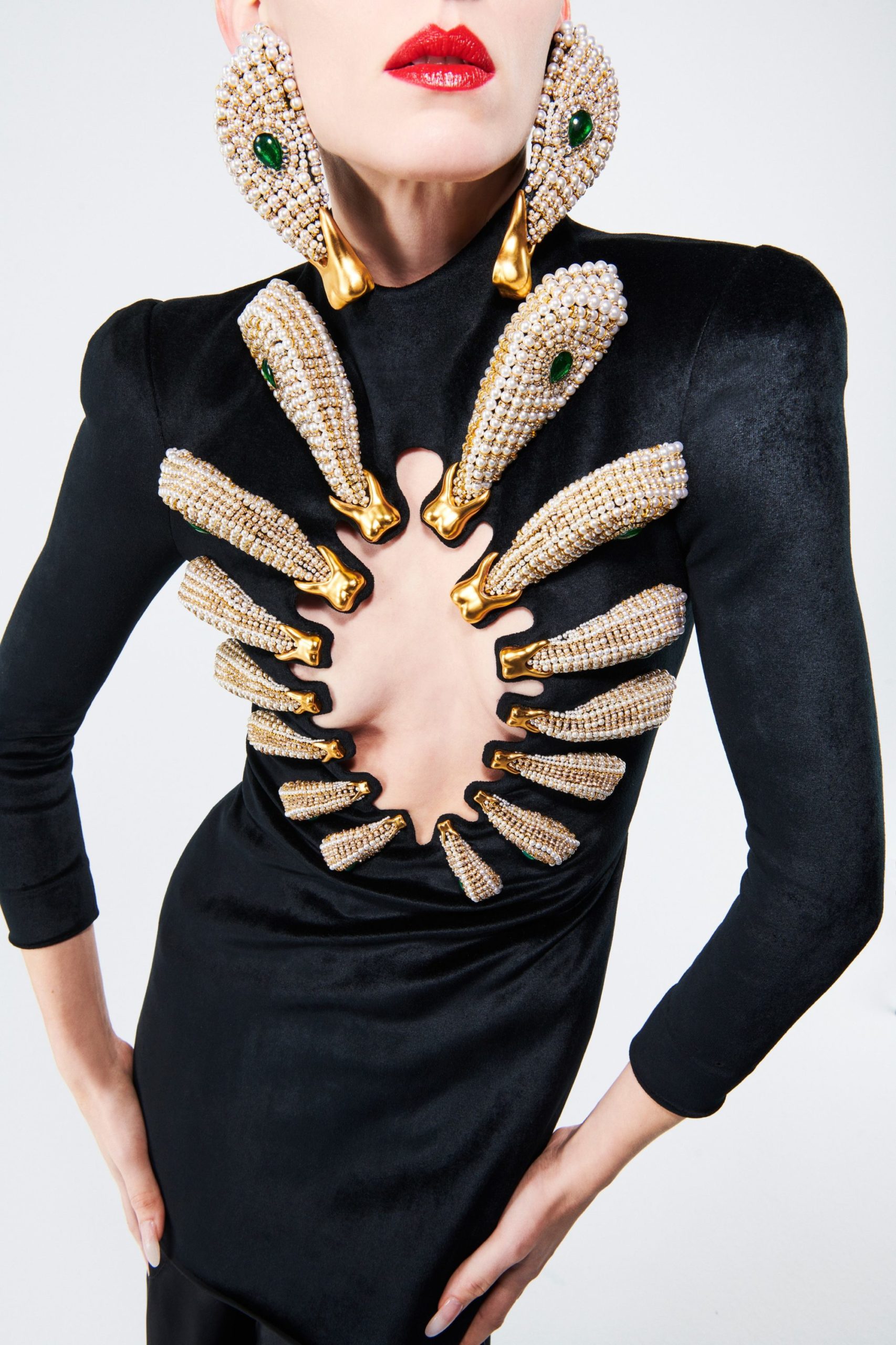 2021 Schiaparelli Spring Summer Couture, embellished black dress